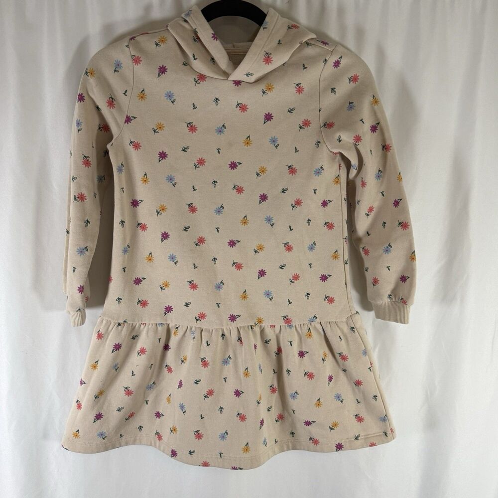 Tucker and Tate Sweater Dress Girls 7 Tan Floral Long Sleeve Ruffle Hem Hooded